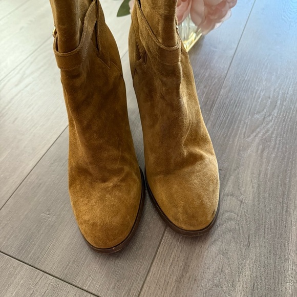 J. Crew Tan Brown Suede Leather Ankle Heel Booties - Picture 4 of 10